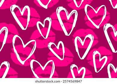 Colorful lipstick kisses for design use, Valentine seamless pattern