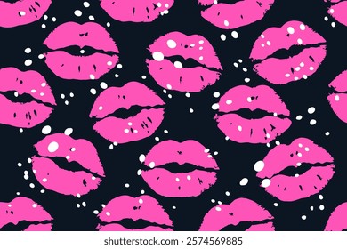 Colorful lipstick kisses for design use, Valentine seamless pattern