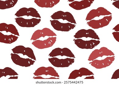 Colorful lipstick kisses for design use, Valentine seamless pattern