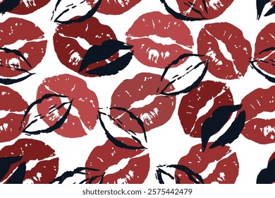 Colorful lipstick kisses for design use, Valentine seamless pattern