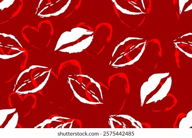 Colorful lipstick kisses for design use, Valentine seamless pattern