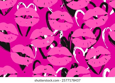 Colorful lipstick kisses for design use, Valentine seamless pattern