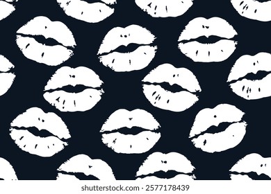 Colorful lipstick kisses for design use, Valentine seamless pattern