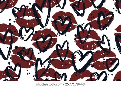 Colorful lipstick kisses for design use, Valentine seamless pattern