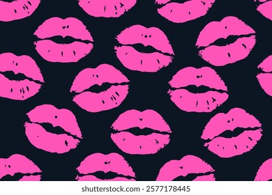 Colorful lipstick kisses for design use, Valentine seamless pattern