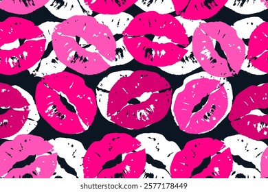 Colorful lipstick kisses for design use, Valentine seamless pattern