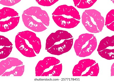 Colorful lipstick kisses for design use, Valentine seamless pattern