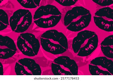 Colorful lipstick kisses for design use, Valentine seamless pattern