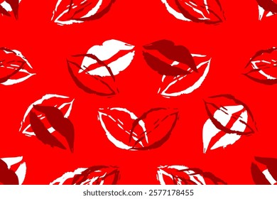 Colorful lipstick kisses for design use, Valentine seamless pattern