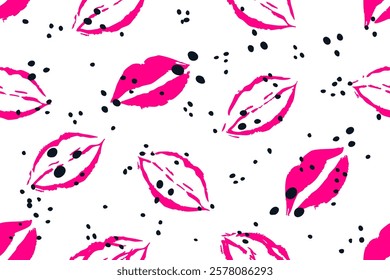 Colorful lipstick kisses for design use, Valentine seamless pattern