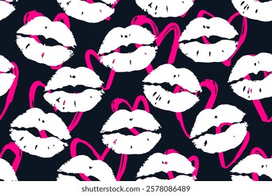 Colorful lipstick kisses for design use, Valentine seamless pattern