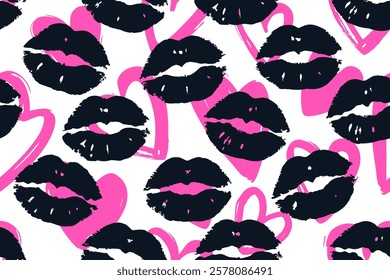 Colorful lipstick kisses for design use, Valentine seamless pattern