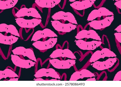 Colorful lipstick kisses for design use, Valentine seamless pattern