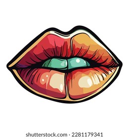 Colorful Lipstick Lips Flat Icon Isolated On White Background