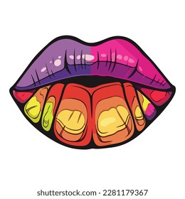 Colorful Lipstick Lips Flat Icon Isolated On White Background