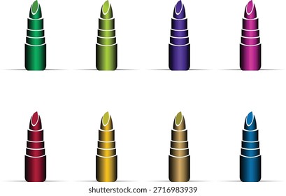 Conjunto de vetores de batom colorido - Ícones de cosmética gradiente para design de beleza e moda