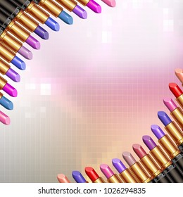 Colorful lipsticks over colored background