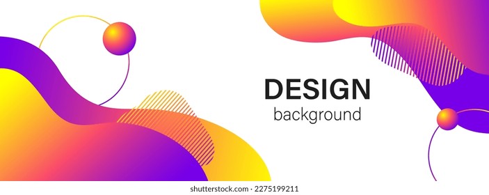 Colorful liquid abstract banner template for social media cover, web header. Fluid vector wavy shapes background and text