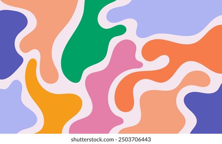 Colorful liquid blobs background. Doodle organic shapes on beige backdrop. Trendy childish pattern. Minimalist design with basic shapes.