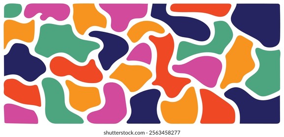 Colorful liquid blobs background. Doodle organic shapes on beige backdrop. Abstract organic blob shapes. Abstract forms for design drops and paint. Liquid abstract organic blob shapes background set