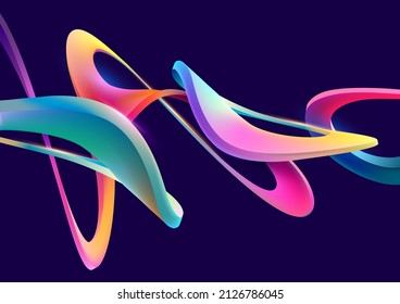 Colorful liquid circle. Abstract geometric shapes on dark background. 3D vector design elements