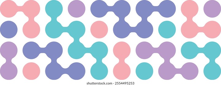 Colorful liquid connected circle dots. Circle connect dot pattern. Abstract geometric shapes collection. Organic blobs circle connect dot pattern isolated. Connected circles shape, background vector