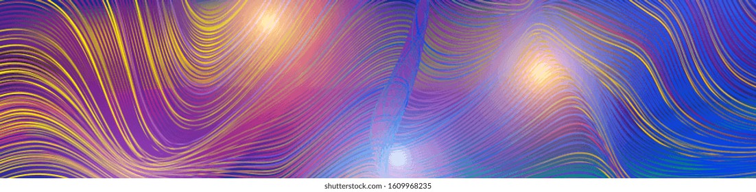 El líquido colorido que fluye refracta las olas del fondo abstracto. Diseño de banderas de encabezado de vector
