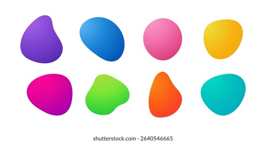 Colorful liquid gradient blobs set with abstract organic shapes