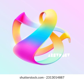 Colorful liquid lines. Abstract 3D shape of iridescent wavy forms. Realistic vector design elements.