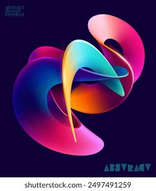 Colorful liquid lines. Abstract 3D shape of iridescent wavy forms. Realistic vector design elements.