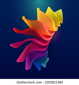 Colorful liquid lines. Abstract geometric shapes on dark background. 3D vector design elements.