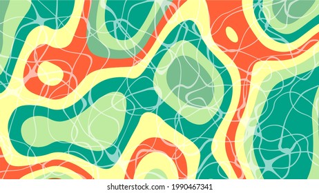 Colorful liquid marble abstract background. Shapes and lines with sinuous outlines, vector illustration.