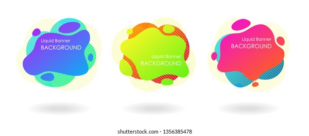 Colorful liquid splash shape bubble template, flat design fluid banner text background set.  Use as icon logo, sale promotion, mobile app user interface