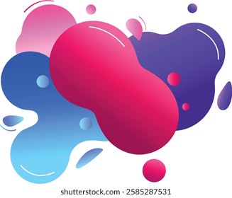 Colorful liquid splashes and blobs in vector form, creating a modern and abstract design on a transparent background. Ideal for use in graphic design, web elements, and creative marketing.