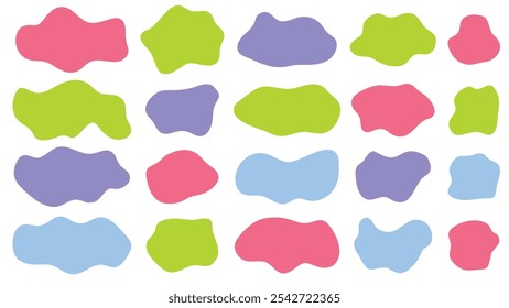 Colorful liquid stains set in flat style. 