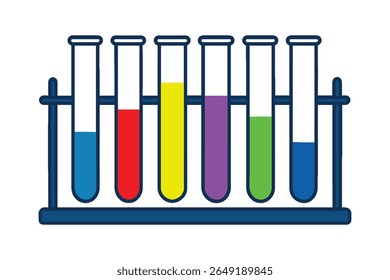 Líquidos coloridos em tubos de teste em um experimento de ciência em rack