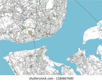 Colorful Lisbon vector city map