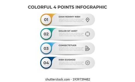 Colorful List Diagram With 4 Points Of Steps, Infographic Element Template Vector.