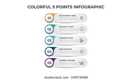 Colorful List Diagram With 5 Points Of Steps, Infographic Element Template Vector.