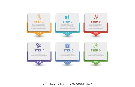 Colorful list diagram with 6 points of steps, infographic element template vector.