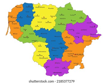 Colorful Lithuania political map with clearly labeled, separated layers. Vector illustration.