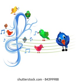 Colorful Little Birds Singing On Wire Stock Vector (Royalty Free ...