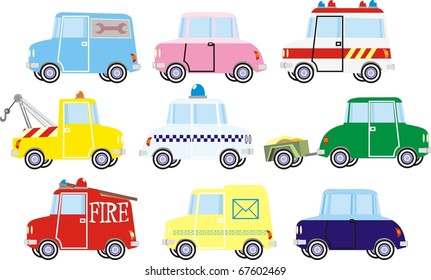 Colorful little cars vector illustration set