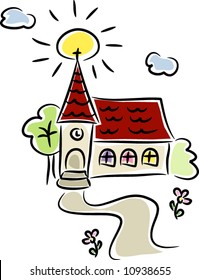 Colorful little church building in the countryside (vector)
