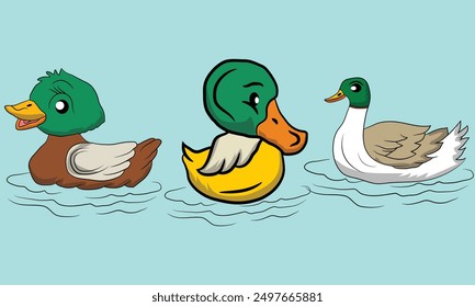 Colorful Little duck Vector Illustration design,Duck cartoon isolated Mother and baby duck cartoon.