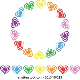 Colorful little hearts Love circle farme and border, bright rainbow colors