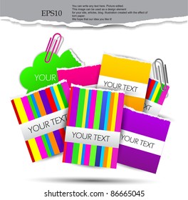 Colorful little notes on  white background with space for text