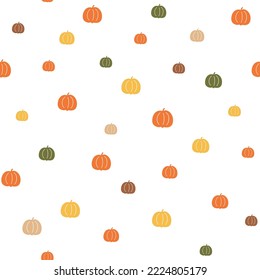 Colorful little pumpkin seamless pattern autumn hand drawing repeat background  Cute tiny halloween Thanksgiving day pumpkins print  Fall vector surface design  wallpaper wrap paper 
