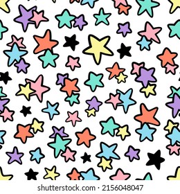 Colorful Little Stars seamless pattern. Abstract art print. Design for paper, covers, cards, fabrics, scrapbook, interior items and any. Vector illustration.