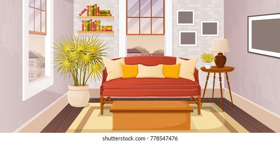 Colorful living room of a house in suburb neighborhood.
